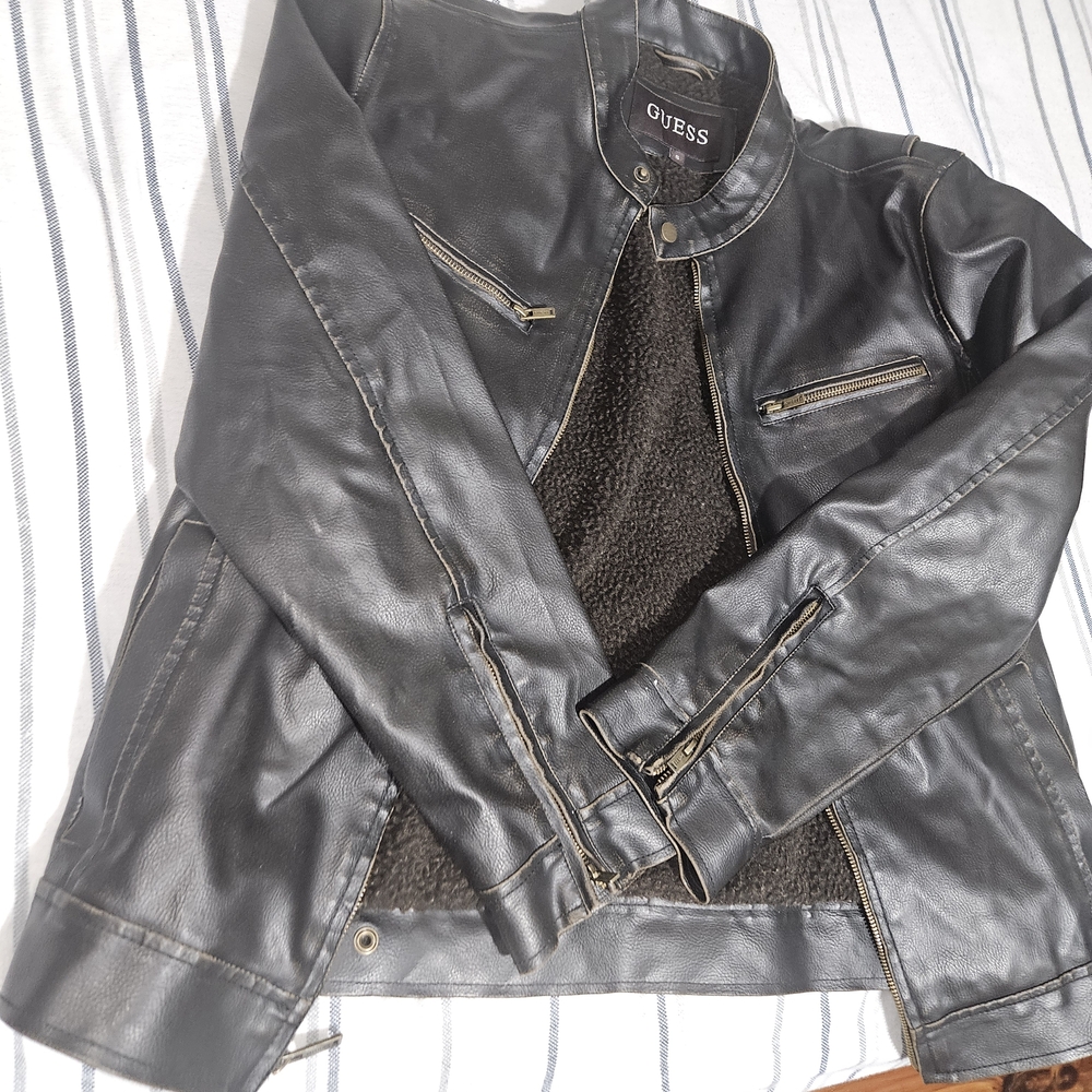 GUESS Men's Brown Faux Leather Jacket